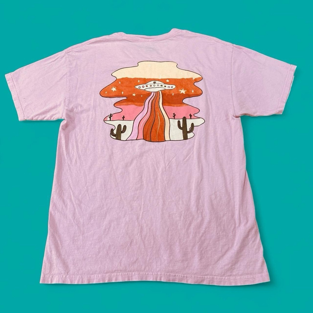 Call Your Mother Pink UFO L Graphic Tee Alien Desert Southwest Retro Cotton